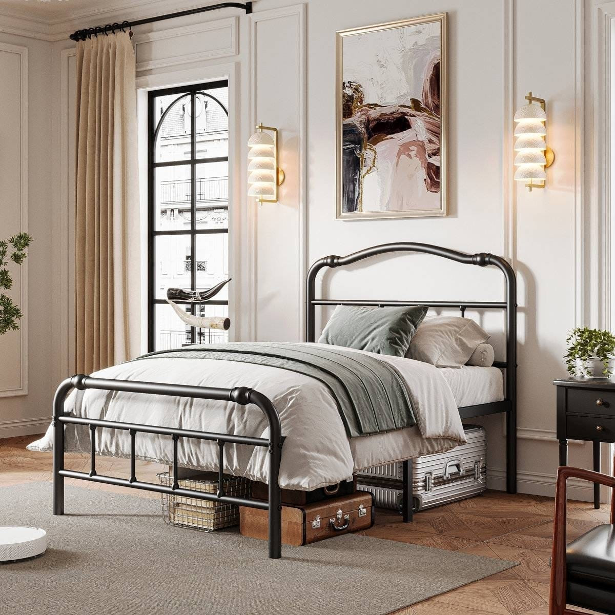 Twin Size Industrial Vintage Heavy Duty Steel Slat Bed Frame
