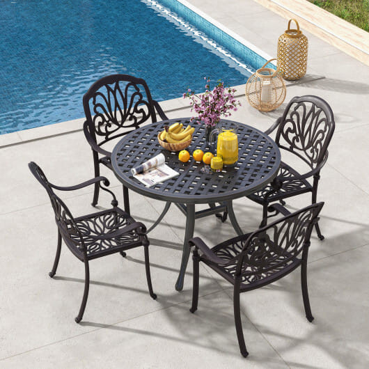 2 Pieces Patio Cast Aluminum Dining Chairs with Armrests-White