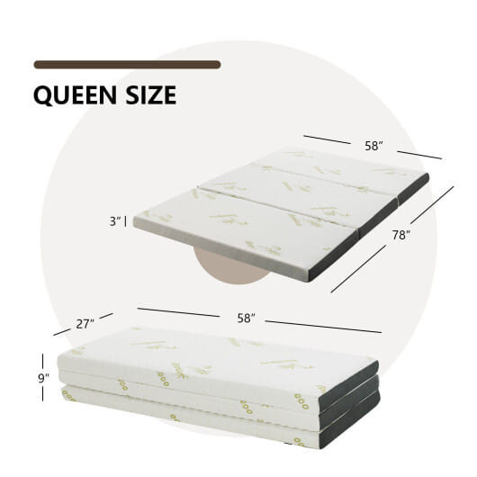 Portable Tri-fold Memory Foam Floor Mattress Topper Portable with Carrying Bag-M