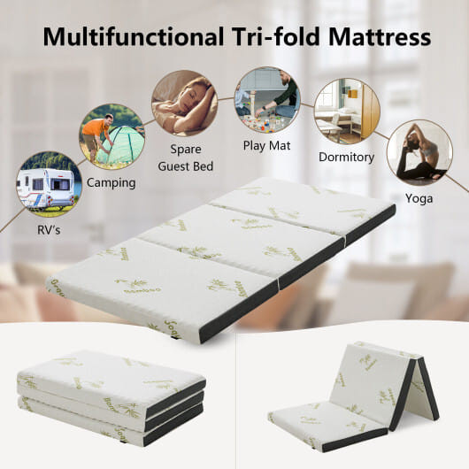 Portable Tri-fold Memory Foam Floor Mattress Topper Portable with Carrying Bag-M