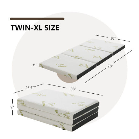Portable Tri-fold Memory Foam Floor Mattress Topper Portable with Carrying Bag-M