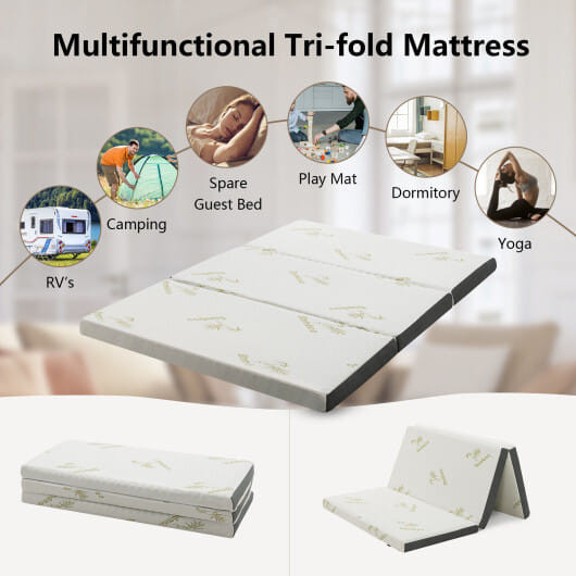 Portable Tri-fold Memory Foam Floor Mattress Topper Portable with Carrying Bag-M