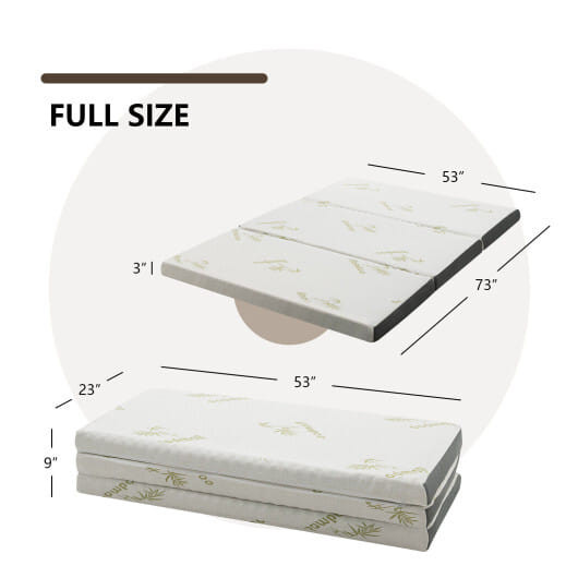 Portable Tri-fold Memory Foam Floor Mattress Topper Portable with Carrying Bag-M