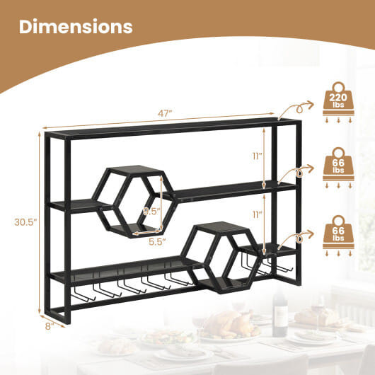Wall Mounted Wine Rack 47" Large Floating Bar Shelves-Gold