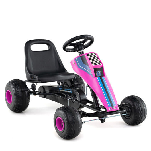 4-Wheel Ride On Toy Pedal Go Kart for Kids with Steering Wheel and Safe Handbrake-White