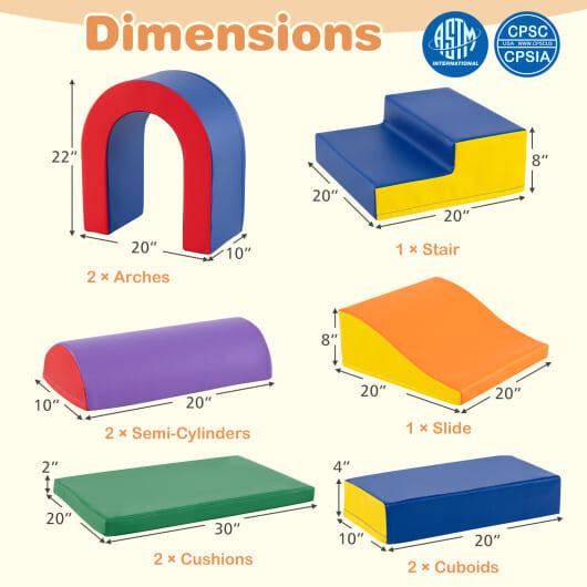 10-Piece Foam Climbing Blocks Soft PU Leather Play Gym Lightweight Baby Climber Structures-Multicol