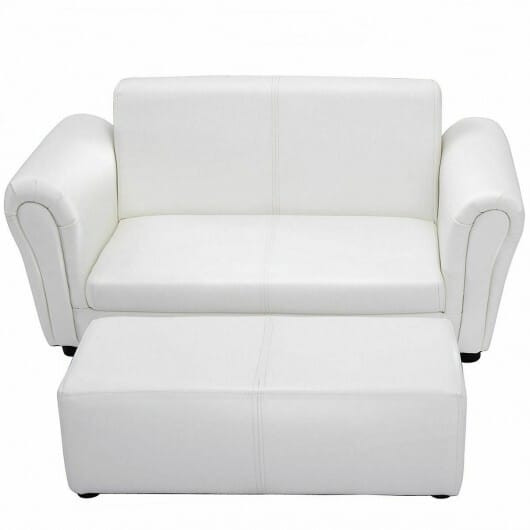 Black/White Kids Double Sofa with Ottoman-Black