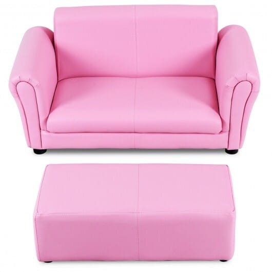 Black/White Kids Double Sofa with Ottoman-Black