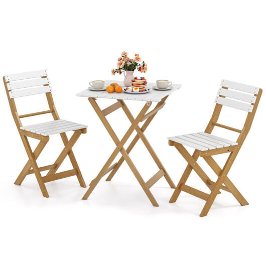 3 Piece Folding Patio Bistro Set with Foldable Design Acacia Wood Porch Chairs and Square Table