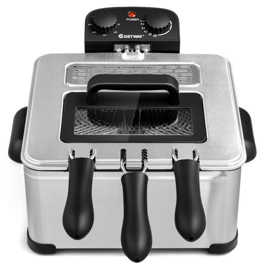 Electric Deep Fryer 5.3QT/21-Cup Stainless Steel 1700W with Triple Basket-Silver