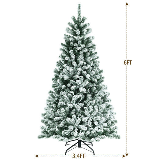 8 Feet Pre-lit Snow Flocked Christmas Tree with Tips and Metal Stand-8 ft