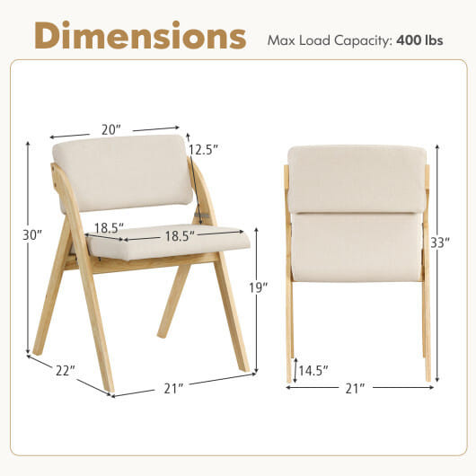 Set of 2 Folding Kitchen Dining Chairs with Rubber Wood Legs-Walnut