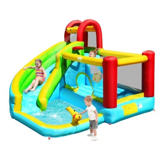 6-in-1 Inflatable Bounce House with Climbing Wall and Basketball Hoop without Blower