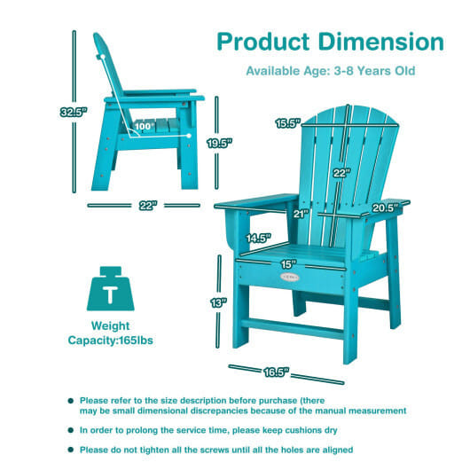 Patio Kids' Adirondack Chair with Ergonomic Backrest-Green