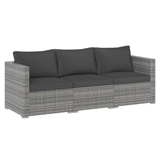 3 Pieces Patio Sectional Sofa Set PE Rattan Modular Couch Furniture Set with Soft Cushions-Black