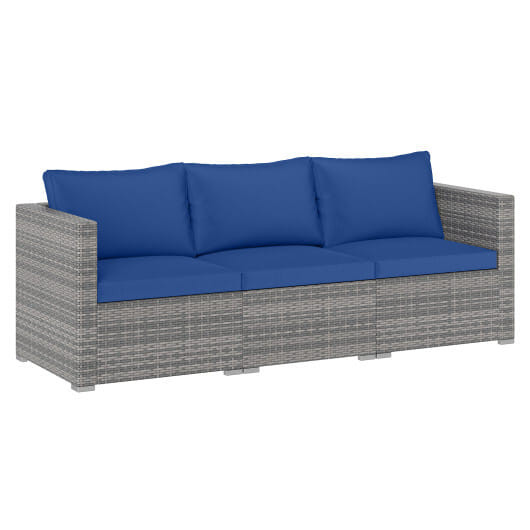 3 Pieces Patio Sectional Sofa Set PE Rattan Modular Couch Furniture Set with Soft Cushions-Black