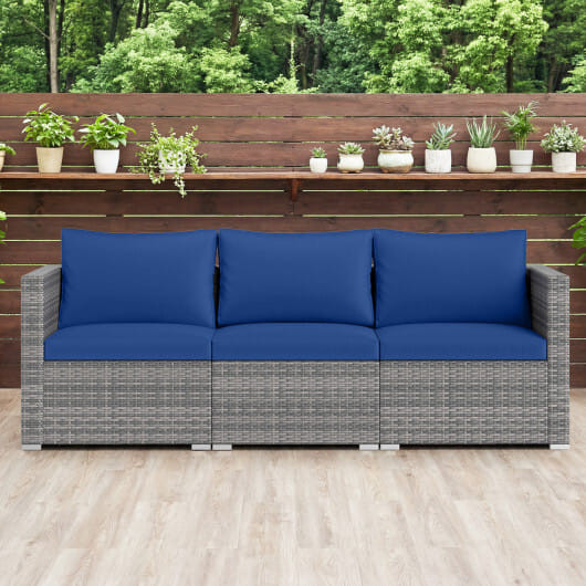 3 Pieces Patio Sectional Sofa Set PE Rattan Modular Couch Furniture Set with Soft Cushions-Black