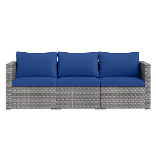 3 Pieces Patio Sectional Sofa Set PE Rattan Modular Couch Furniture Set with Soft Cushions-Black