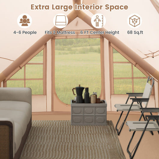 4-6 People Inflatable Camping Tent with Porch and Carrying Bag-Beige