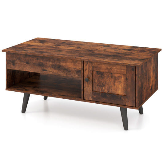Lift Top Coffee Table with Storage and Hidden Compartment-Natural