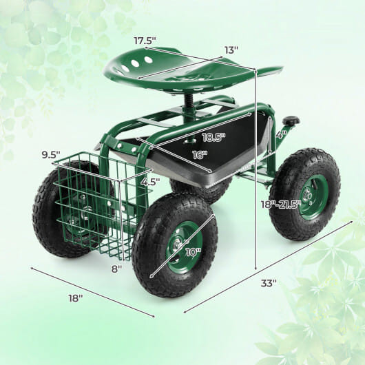 4-Wheel Rolling Garden Cart Work Seat-Blue