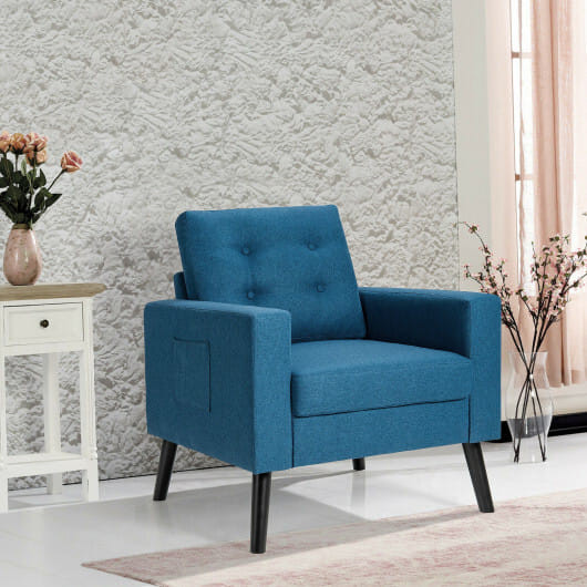 Mid-Century Upholstered Armchair Club Chair with Rubber Wood Legs-Gray