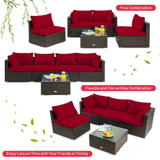 5 Pieces Cushioned Patio Rattan Furniture Set with Glass Table-White