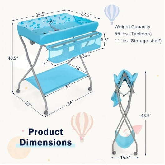 Baby Changing Table with Safety Belt and 4-side Defence-Gray