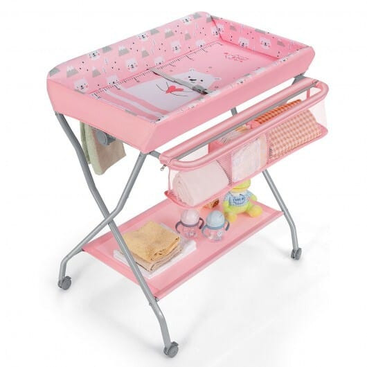 Baby Changing Table with Safety Belt and 4-side Defence-Gray