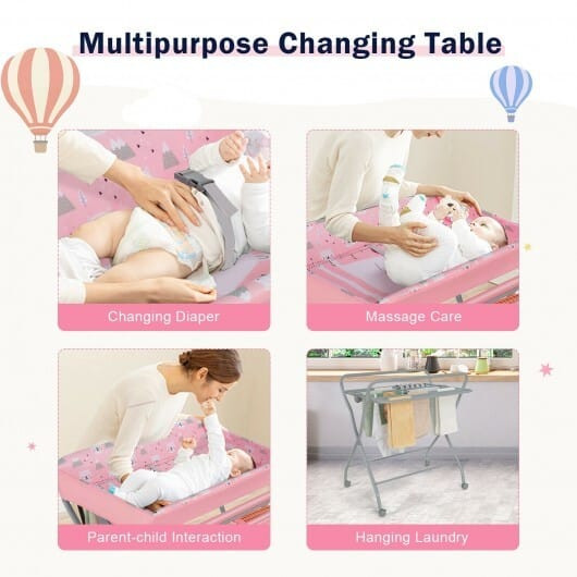 Baby Changing Table with Safety Belt and 4-side Defence-Gray