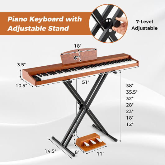 88-Key Keyboard Piano Set with Adjustable Stand-Black