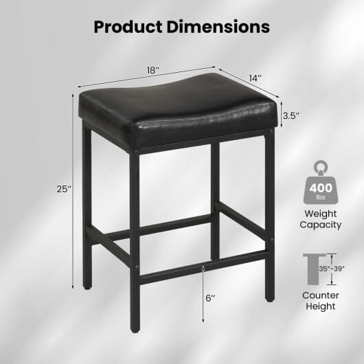 Set of 2 25 Inch Counter Height Bar Chairs for Kitchen Island-Black