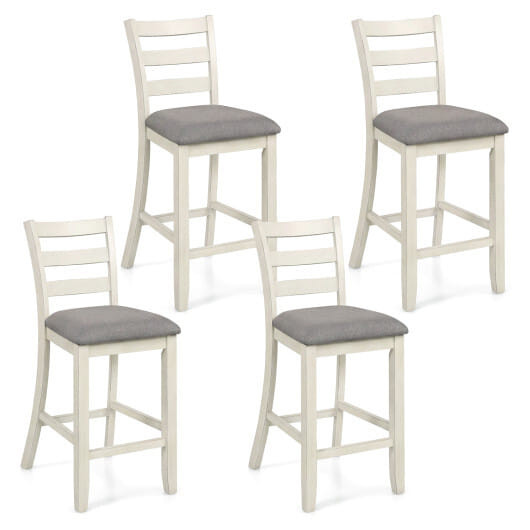 4 Pieces Counter Height Chairs with Fabric Seat and Rubber Wood Legs-Beige