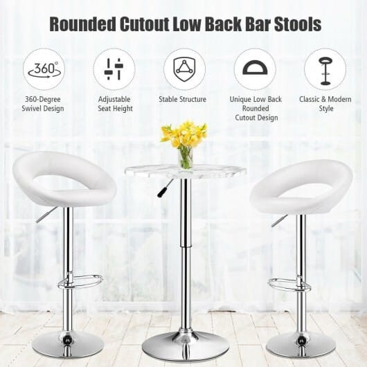 Height Adjustable Bar Stools Set of 2 with Hollow Back and Footrest-Black