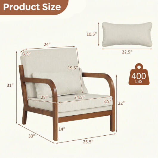 Modern Accent Chair Faux Leather Linen Fabric Upholstered Armchair-Brown