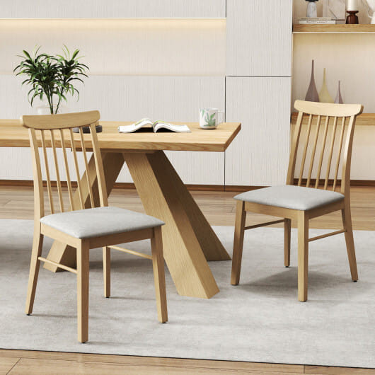 Dining Chairs Set of 2 Fabric Upholstered Kitchen Armless Chairs with Rubber Wood Frame-Natural