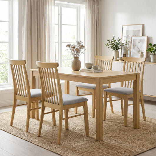 Dining Chairs Set of 2 Fabric Upholstered Kitchen Armless Chairs with Rubber Wood Frame-Natural