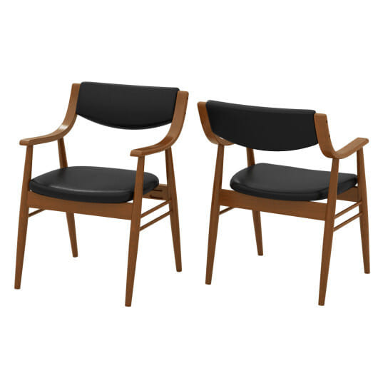 Wooden Dining Chair Set of 2 with Padded Seat and Back-Black