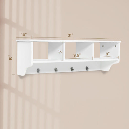 Wall Mount Cubby Organizer Hooks Entryway Storage Shelf-Black