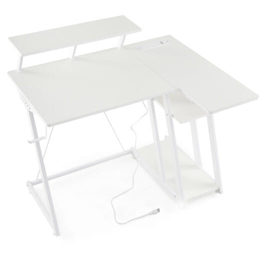 L Shaped Gaming Desk with Outlets and USB Ports-Black