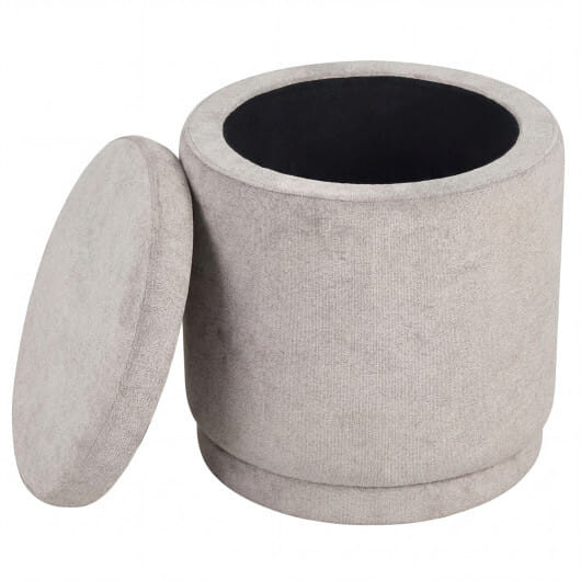 Round Storage Ottoman Foot Rest with Removable Lid and Acacia Wood Frame-Gray