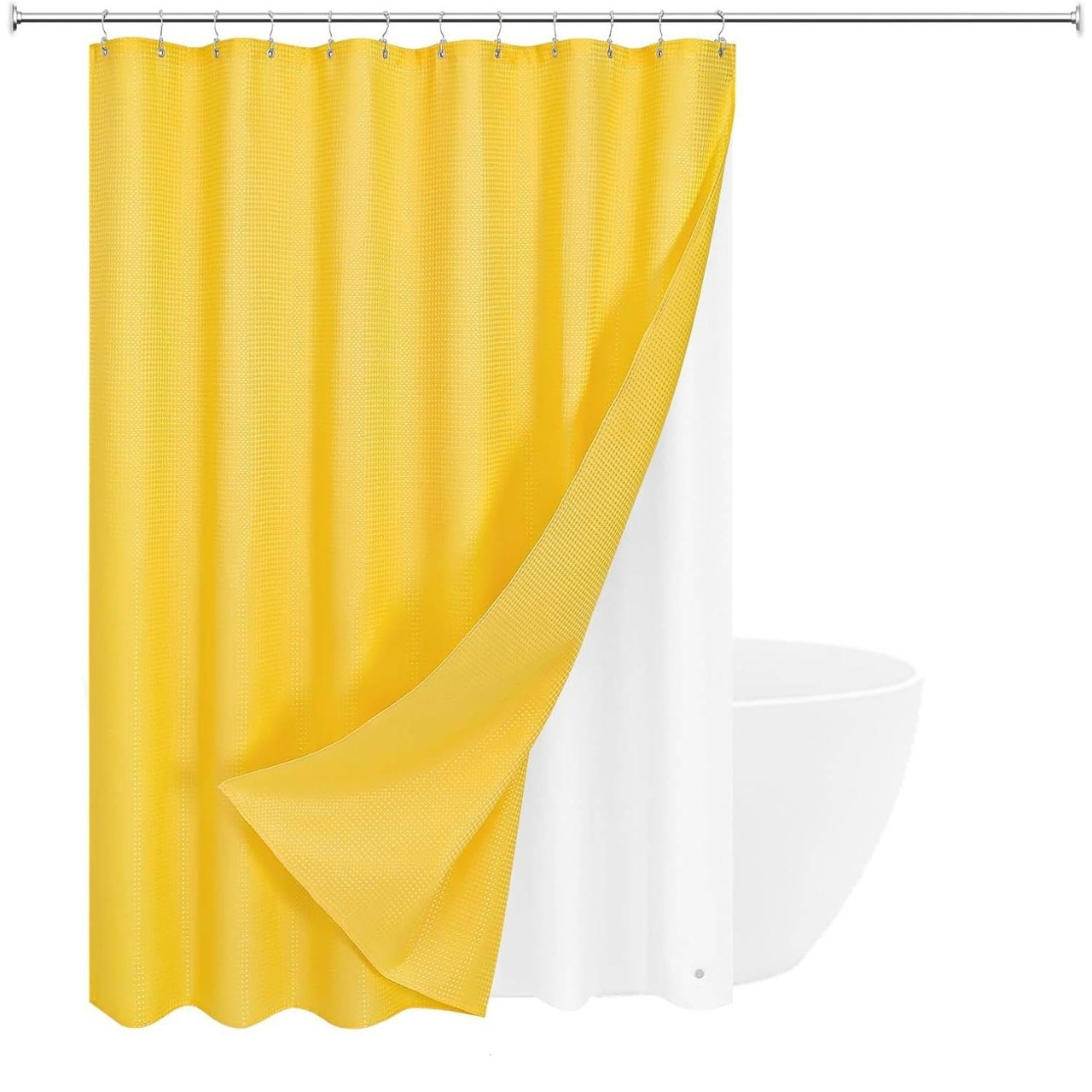 72"W x 72"H Yellow Waffle Textured 3 in 1 Shower Curtain Set