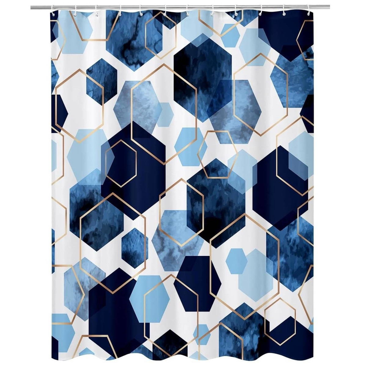72"W x 72"H Blue White Hexagon Geometric Pattern Polyester Shower Curtain