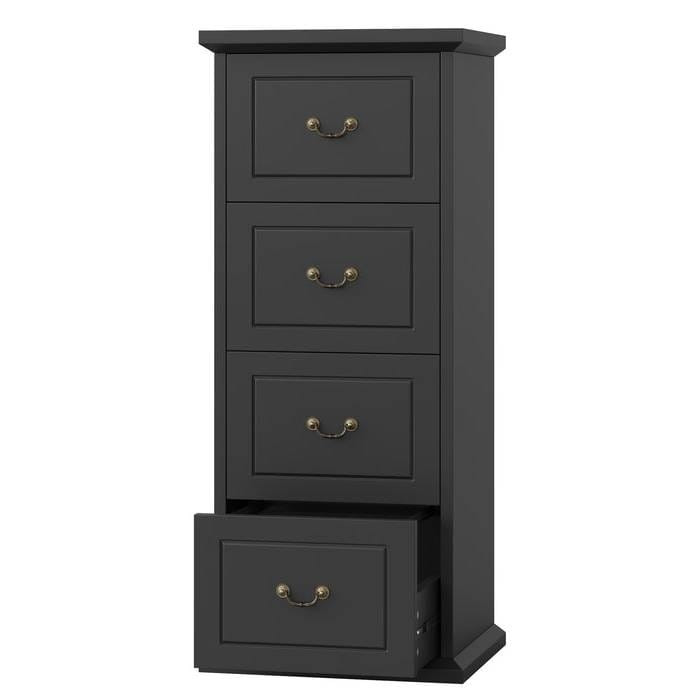 Traditional Vertical File Cabinet in Black Wood Finish with 4 Storage Drawers