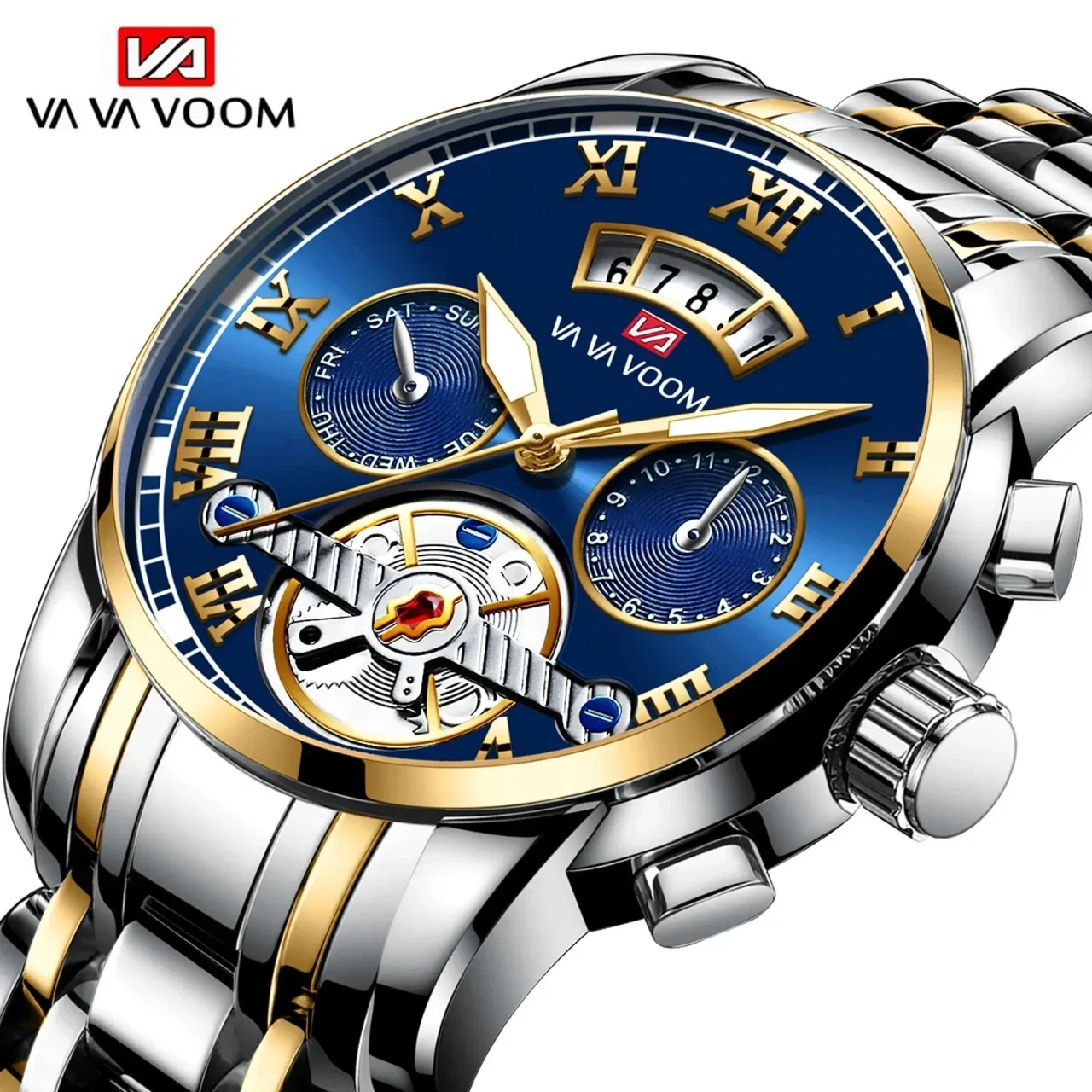 Color: BRONZE - Relogio Masculino Top Brand Mens Luxury Watch Stainless Steel Luminescence Clock Ca