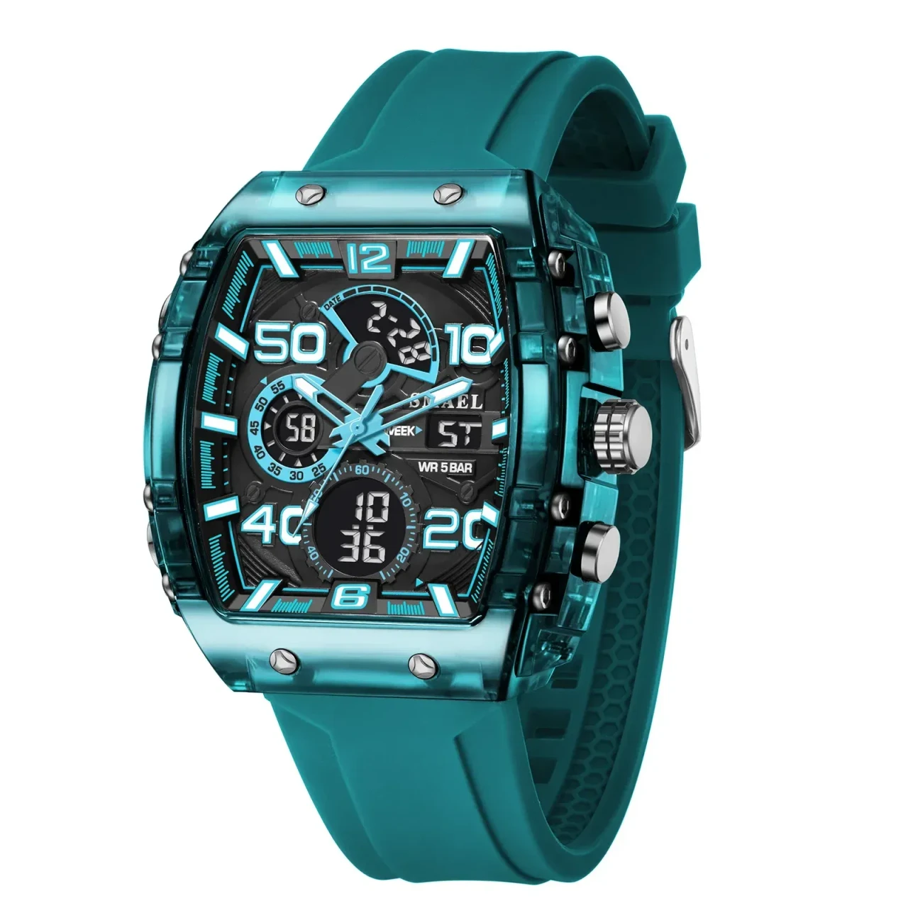 Color: Pink - SMAEL 8109 New Men's Watch Multifunctional Sports 50M Waterproof Dual Display LED Nig