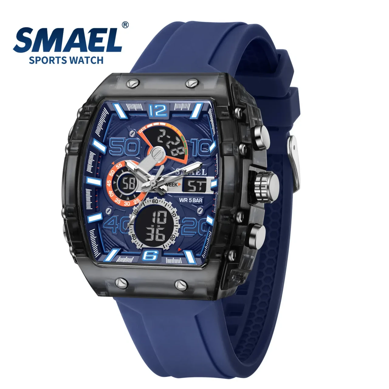 Color: Pink - SMAEL 8109 New Men's Watch Multifunctional Sports 50M Waterproof Dual Display LED Nig