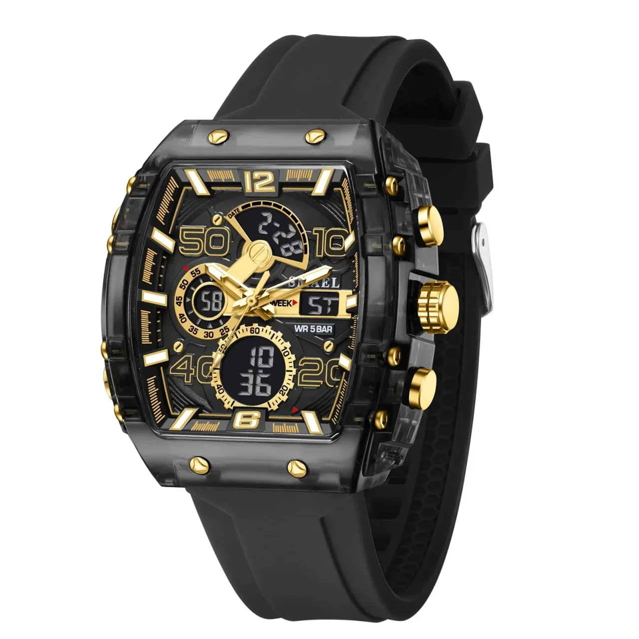 Color: Coffee - SMAEL 8109 New Men's Watch Multifunctional Sports 50M Waterproof Dual Display LED N
