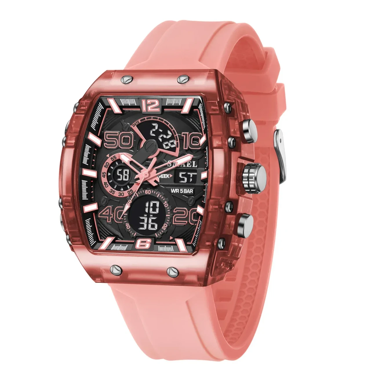 Color: Rose - SMAEL 8109 New Men's Watch Multifunctional Sports 50M Waterproof Dual Display LED Nig