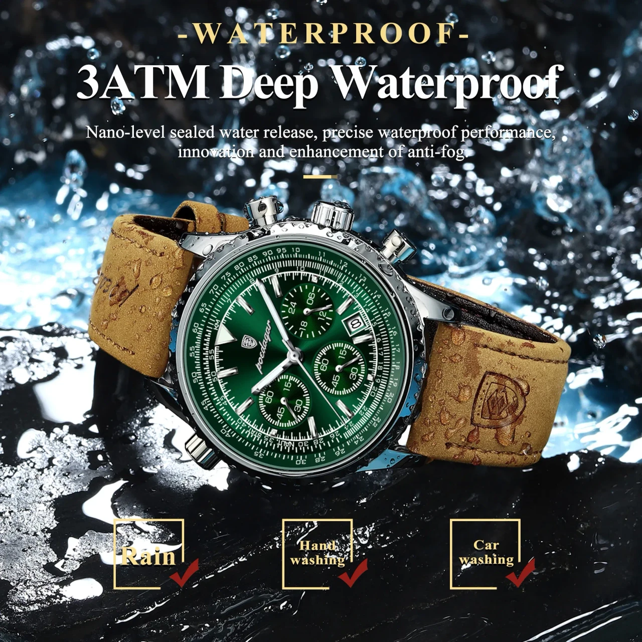 POEDAGAR Luxury Man Watch Quartz Waterproof Luminous Date Chronograph Leather Men Wristwatch Milita